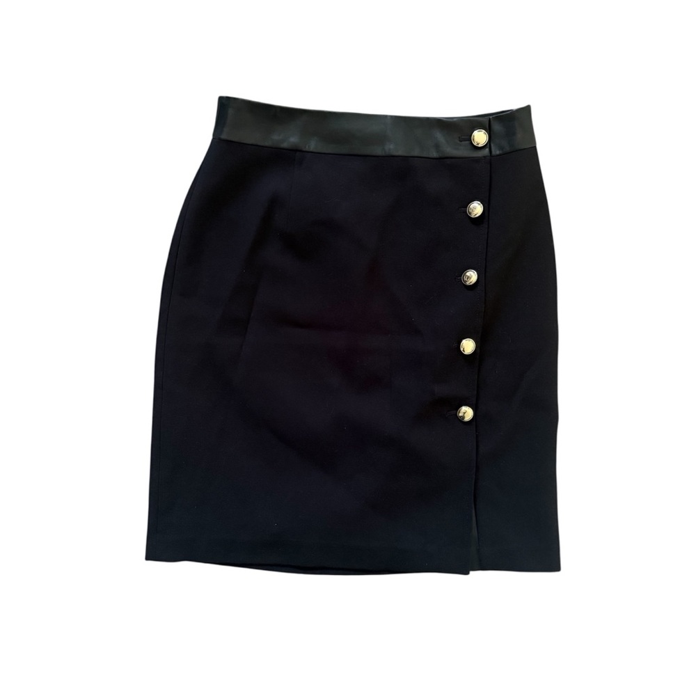 White House Black Market Black Pencil Skirt with Gold Buttons minimalist size 2P